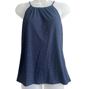 J. McLaughlin Navy Blue Textured Tie Halter Sleeveless Top Large